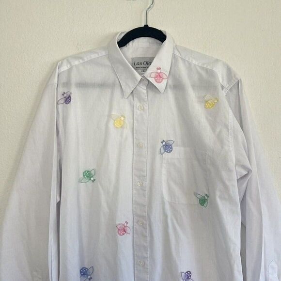 Las Olas Vintage Womens Rainbow Ladybug Button up Blouse Long Sleeve Size Large - Picture 8 of 11